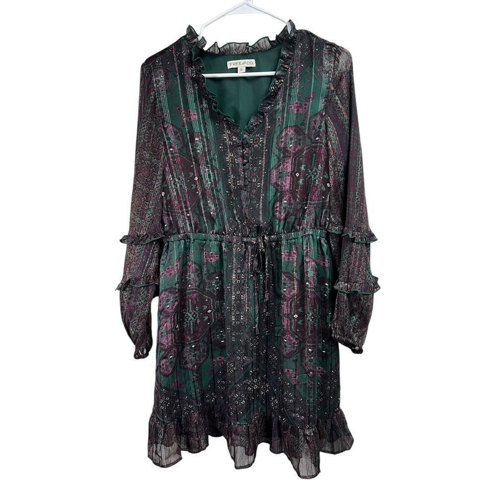 Frye & Co LS Floral Fit & Flare Button Front Dress Medium - Picture 1 of 16